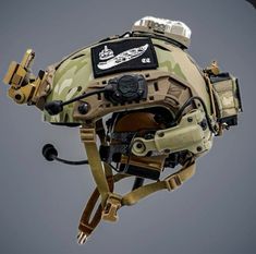 the helmet is designed to look like an army uniform