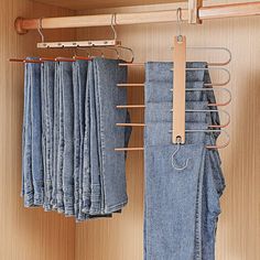 Amazon.com: 2 Pack - Pants Hanger Space Saving, Solid Wood Non-Slip Pants Hanger, Multifunctional 5 Layer Closet Pants Hanger for Closet Storage Pants Hanger : Home & Kitchen Organize Jeans, Jean Organization, How To Fold Pants, Pants Organization, Hanging Pants, Pant Storage, Pants Hangers, Pants Hanger, Maximize Small Space