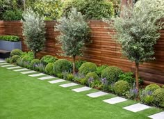 an outdoor garden with grass and trees