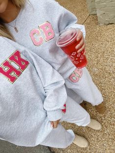 Perfect Outfit All Year! Get your two letter on the top & bottom of this cozy & personalized matching set. You will absolutely LOVE it! *Both items are unisex sized - most ladies size down in the pants! Iron On Letter Patches Sweatshirt Ideas, Iron On Hoodie Ideas Patches, Monogram Shirt Ideas Vinyl, Matching Sweatshirts For Best Friends Diy, Iron On Sweatshirt Ideas Diy, Group Sweatshirt Ideas, Iron On Patches Ideas Sweatshirt, Diy Matching Sweatshirts, Iron Patches On Clothes Ideas