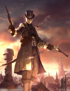 Steampunk Gentleman I call him with dueling pistols found on ArtStation - Redesign Gabriel from LMS - AFC, Veli Nyström Steampunk Character, Steampunk Art, 영감을 주는 캐릭터