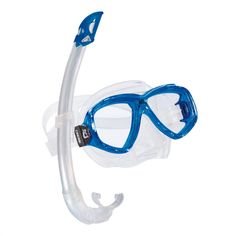 a scuba mask and snorkels set up on a white background