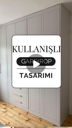 a kitchen with white cabinets and wood flooring in the background is an advertisement for kullansil garriop tasarmi