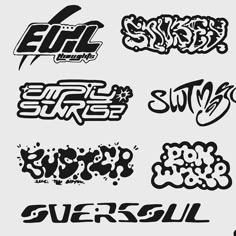 some type of graffiti font that is black and white, with different designs on it