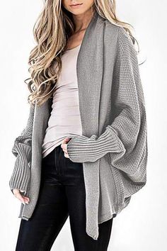 Stay on trend this season in our new stylish, collarless cardigan. We especially love the plain fabric and think this piece will be a new favorite in your closet! The cuff sleeve cardigan is made from acrylic. Black And White Outfit, Pullovers Outfit, Casual Skirt Outfits, Cardigan Casual, Ladies Poncho, Casual Sweaters, Casual Coat