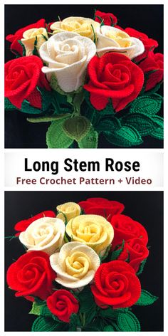 Long Stem Rose Free Crochet Patterns + Video - DIY Magazine Long Stem Rose, Long Stem Roses, Simply Crochet