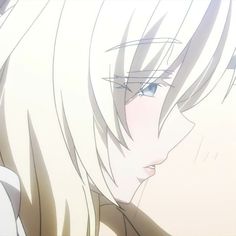 an anime character with long white hair and blue eyes