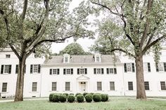 a large white building with trees in front of it