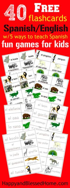 40 free spanish / english worksheets for kids with pictures of animals and words