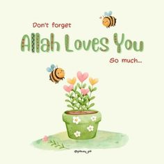 a potted plant with flowers in it and two bees flying over the plants that says, don't forget aloh loves you so much