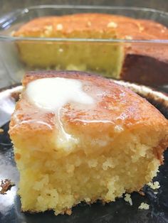 a piece of cake sitting on top of a pan