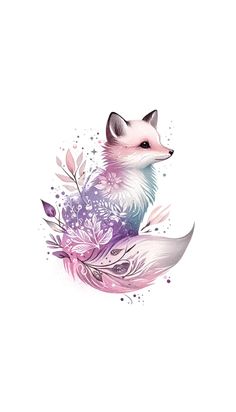 an animal with flowers and leaves on it's back, in the shape of a fox