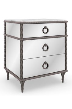 Mirrored 3-Drawer Nightstand | Caracole Fontainebleau | Oroa.com Caracole Furniture, Glass Structure, Signature Styles, Stylish Lifestyle, 3 Drawer Nightstand, Moving Furniture, Richmond Interiors, European Furniture, Soft Close Drawers