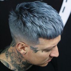 Dark Grey Hair Color, Silver Hair Men, Mens Modern Hairstyles, Dark Grey Hair, Dyed Hair Men, Hair Dye Tips, Textured Crop