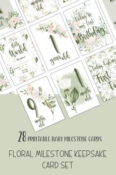 floral wedding cards with the text, 28 printable baby mementoe cards and envelopes