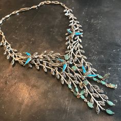 Sterling silver turquoise emerald statement necklace Elegant Turquoise Necklace With Oxidized Finish, Elegant Silver Turquoise Necklace, Elegant Turquoise Necklace, Emerald Statement Necklace, Turquoise Statement Earrings, Red Garnet Earrings, Fancy Earrings, Dragon Necklace, Art Necklaces