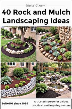 the front cover of a magazine with pictures of rocks and plants in various stages of landscaping