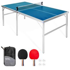 two ping pong paddles and one table tennis racket are on the white background