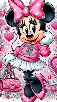 minnie mouse in pink and white with hearts