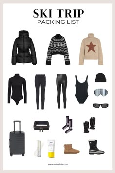 the ski trip packing list includes clothes and accessories