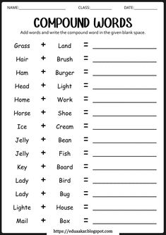 compound words worksheet with pictures to help students learn how to use compound words