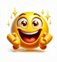 an emoticive yellow smiley face with stars around it's eyes and arms