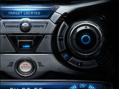 an image of a car radio with blue lights