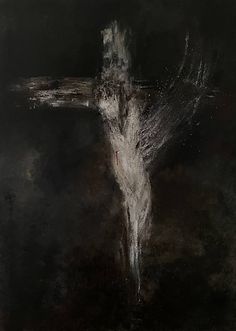 a painting of a cross on a black background