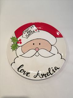 a white plate with a santa clause on it