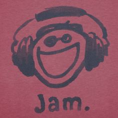 a pink shirt with headphones and the words jam on it's front side