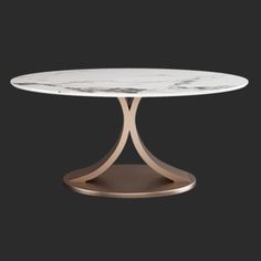 a white marble table with gold legs and an oval top on a black background,