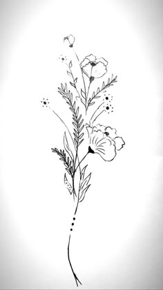 a black and white drawing of flowers