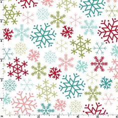 This delightful print features multiples sizes and shapes in light and dark shades or pink/red, green, teal, and blue on a white background. This blizzard of Snowflakes on white (MAS10205-Z) is part of the Cup of Cheer fabric line designed by Kim Christopherson of Kimberbell Designs for Maywood Studios. Cheer Backgrounds, Snowflake Illustration, Christmas Borders, Christmas Scrapbook Paper, Kimberbell Designs, Cup Of Cheer, Maywood Studios, Christmas Backgrounds, Novelty Fabric