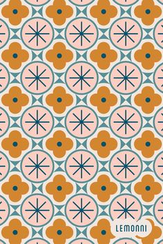 an orange and blue geometric pattern with the word lemon on it's bottom corner