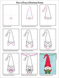 how to draw a christmas gnome step - by - step instructions for children and adults