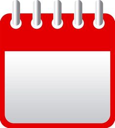 a red and white calendar with six pins