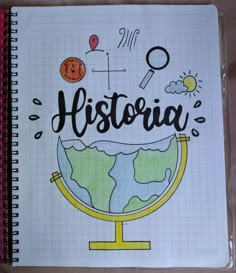 an open notebook with the words, history written on it