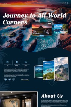 an image of a web page with the words journey to all world corners on it