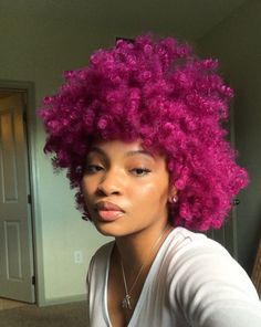 Multi Colored Natural Hair, Pink Curly Hair Black Women, Pink Natural Hair Black Women, Pink Hair Black Women, Pink Natural Hair, Pink Afro, A Virtuous Woman, Short Haircuts For Black Women, Magenta Hair