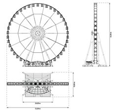 a drawing of a ferris wheel with measurements for the top and bottom sections, as well as