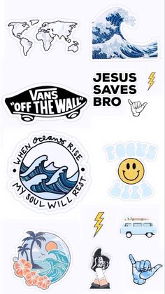 various stickers that are on top of each other