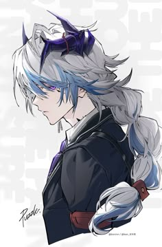 an anime character with white hair and blue eyes