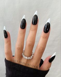 Black Nails White Tips, Black Nails With White Tips, Nails With White Tips, White Stiletto Nails, Nails With White, Stilleto Nails Designs, Nails Rose, White Tip Nails, White Tips