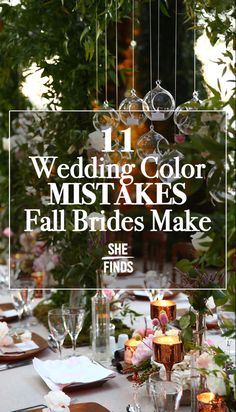 a table set with flowers and candles for a wedding color mist makes it look like fall brides make