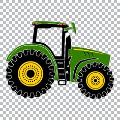 a green and yellow tractor on a transparent background with clipping area for text or image