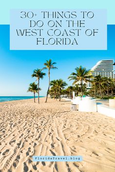 the beach with palm trees and buildings in the background text reads 30 things to do on the west coast of florida