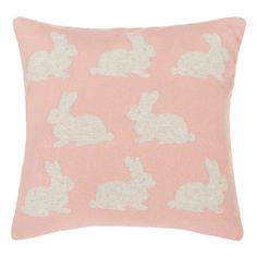 Playful and charming with a delightful splash of pattern the Bunny Hop Knit Pillow adds pizzazz to modish interior dcor. Made from pure soft cotton and colored in rosy hues of blossom and vanilla grey Bunny Hop casts light upbeat ambiance. The animal motifs convey year round energy to fashion now bedrooms the nursery the family room or den. For over 100 years SAFAVIEH has set the standard for finely crafted rugs and home furnishings. From coveted fresh and trendy designs to timeless heirloom-quality pieces expressing your unique personal style has never been easier. Begin your rug furniture lighting outdoor and search and discover over 100000 SAFAVIEH products today. Bunny Beds, Knit Decor, Crochet Bunnies, Farmhouse Decorative Pillows, Grey Bunny, Grey Color Scheme, Knit Pillow, Knit Throw, Animal Motifs