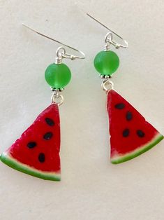 Watermelon Earrings, Red Enamel Watermelon Charm, Lampwork Earrings, Summer Earrings, Foodie, Picnic Earrings, Novelty Jewelry - Etsy