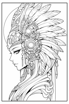 Aztec Queen, Manga Coloring Book, Witch Coloring Pages, Cool Coloring Pages, Cute Coloring Pages, Tattoo Design Drawings, Book Art Drawings