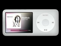 an mp3 player with the headlock on it's side and music in its display